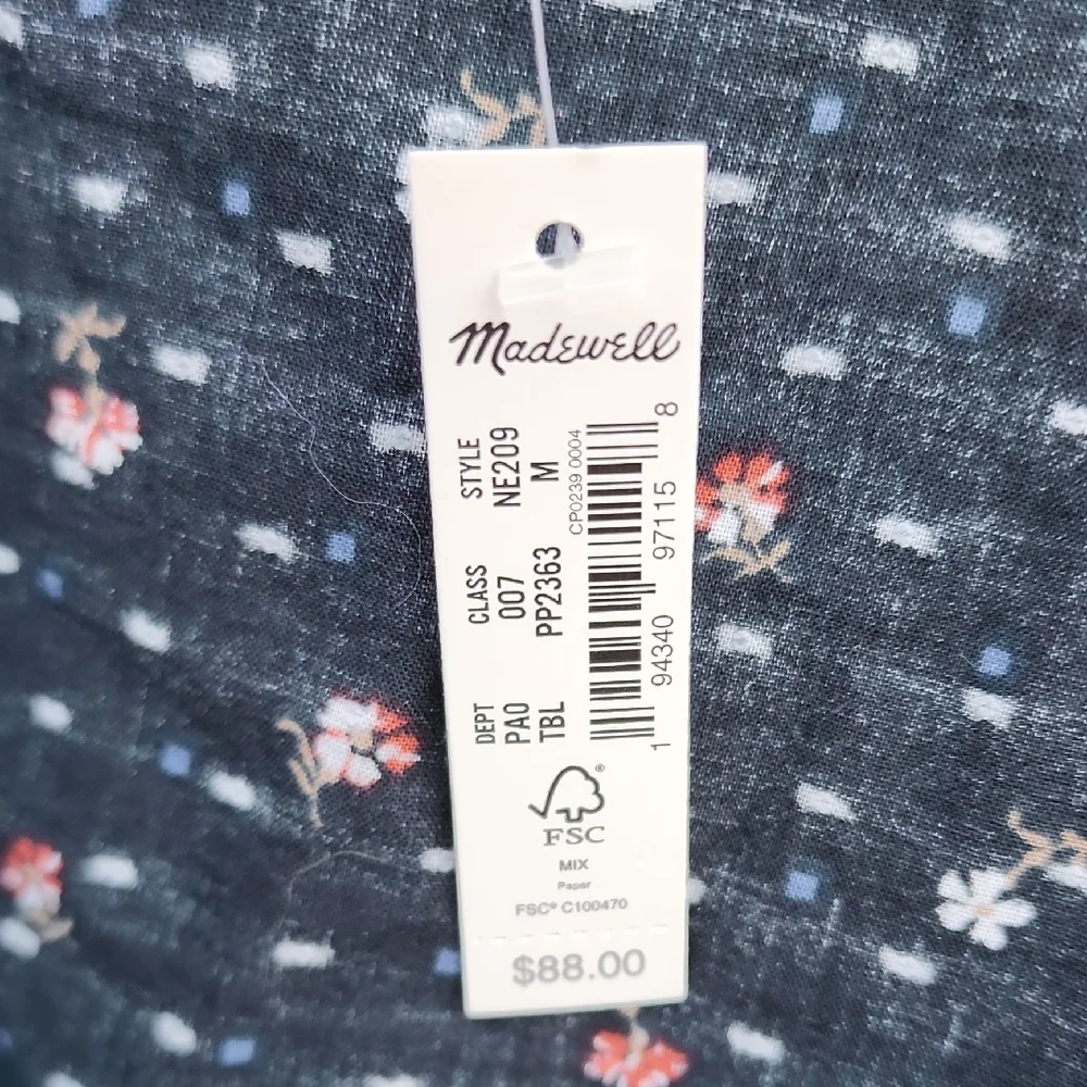 Madewell Spring Pintuck Black Floral Tie-Front Crop Top Medium